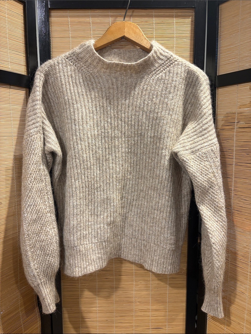 Ted Baker Wool/Alpaca Ribbed Crewneck Sweater in Light Taupe